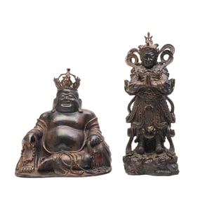 Group of Two Chinese Cast Bronze Statues