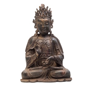 Sino-Tibetan Gilt Painted Bronze Figure of Buddha
