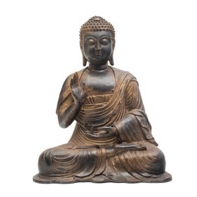 Sino-Tibetan Gilt Bronze Seated Sakyamuni Buddha Figure