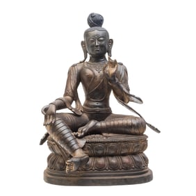 A Large Sino Tibetan Gilt Bronze Figure of Green Tara