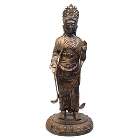 Large Chinese Gilt Bronze Alloy Standing Guanyin Figure