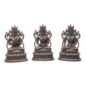Three Sino-Tibetan Cast Bronze Statues of Seated Buddha
