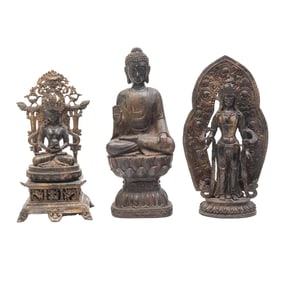 Three Sino-Tibetan Cast Bronze Alloy Buddha Statues