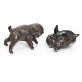 Group of Two Japanese Bronze Dog Figurines