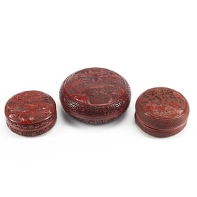 Lot of Three Chinese Cinnabar Boxes
