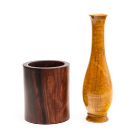 Group of Two Chinese Hardwood Brush Holder and Vase