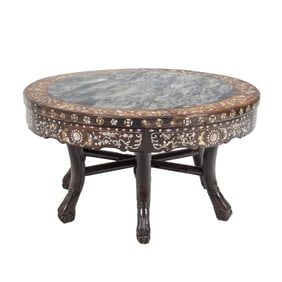 A Chinese Mother of Pearl Inlaid Marble Center Table