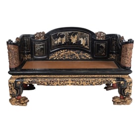 A Chinese Carved Lacquer Opium Bed