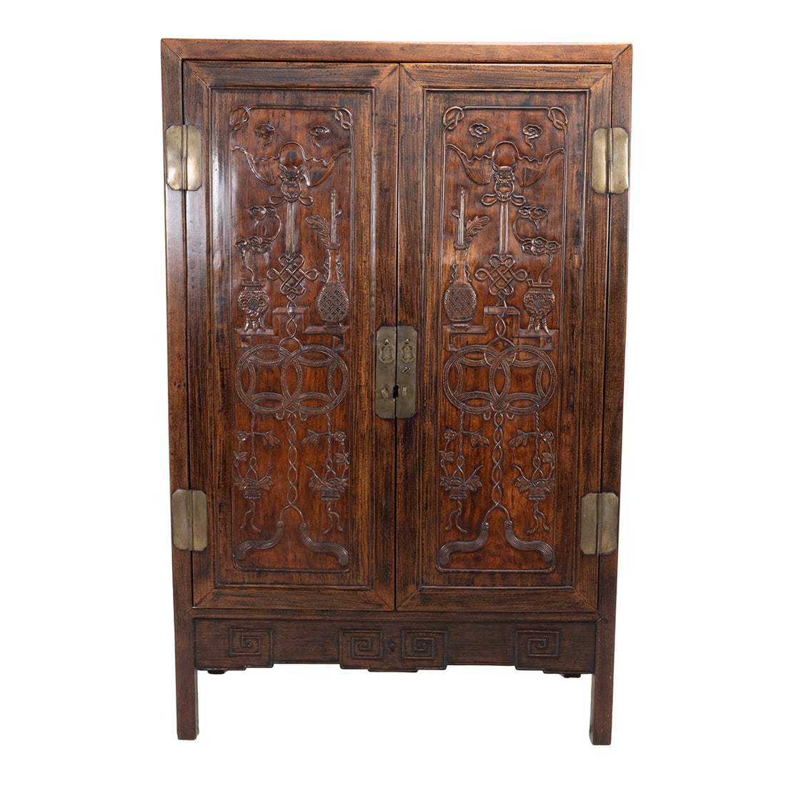Chinese Huanghuali and Mix Wood Carved Two-Door Cabinet (1 of 3)