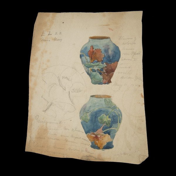 Original Tiffany Studios Drawing Floral Vase: Tiffany Studios "Floral Vase" Watercolor on paper. Height 11 1/4 inches (29 cm.), Width 8 1/2 inches (22 cm.). Dated May 11, 1903. This sketch is not pictured in "Louis C. Tiffany, The Garden Museum C