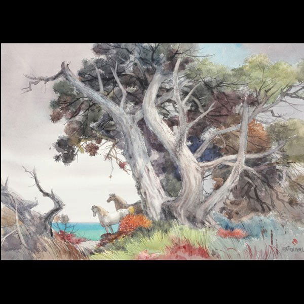 JADE FON Asilomar Morning: JADE FON (American 1911-1983) Asilomar Morning Watercolor on paper 23 x 30 inches/ 58.4 x 76.2 centimeters Signed lower right "Jade Fon, A. W. S." Frame: 31.5 x 39.75 inches/ 80 x 101 centimeters PROV