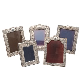 Five English Repousse Sterling Silver Picture Frames