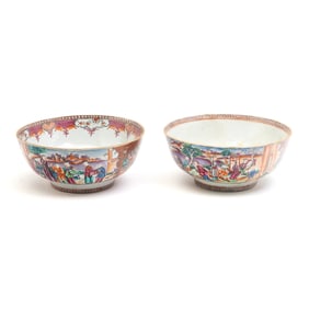 Two Chinese Export Porcelain Famille Rose Punch Bowls.