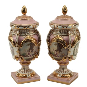 Pair of Sevres Style Porcelain Covered Urns