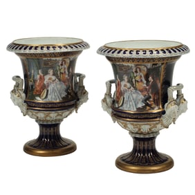 Pair of Sevres Style Porcelain Campagna Urns