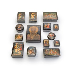 Collection of Russian Black Lacquer Boxes