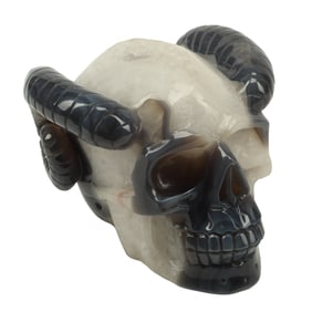 Rock Crystal and Agate Horned Skull