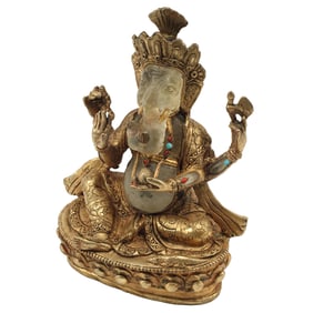 Rock Crystal Gilt Bronze Ganesha Figure
