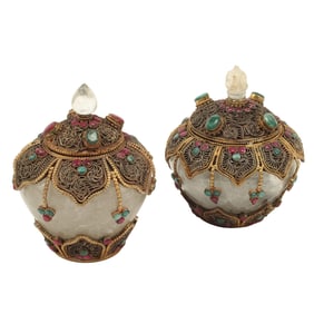 Two Jeweled Rock Crystal Covered Jars