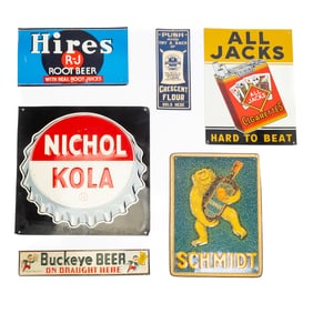Coll of Vintage Tin Advertising Signs Incl All Jacks