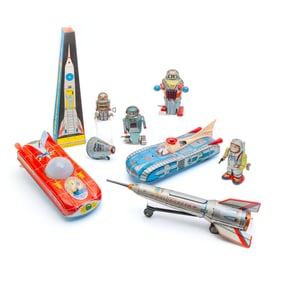 Collection of Tin Litho Toys, Robots and Space
