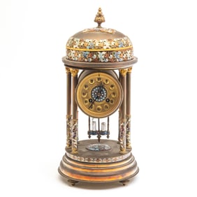 Antique Brass Cloisonne Mantel Clock
