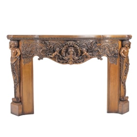 Italian Baroque Style Carved Walnut Fireplace Mantel