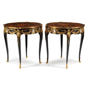 Pair of Louis XV Style Ebonized Inlaid Gueridons