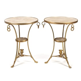 Pair Neoclassical Style Dore Bronze and Marble Tables