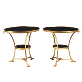 Pair of Empire Style Round Marble Top Tables