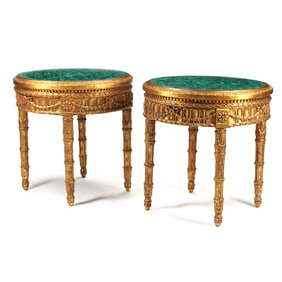 Pair of Napoleon III Style Gueridons, Malachite Tops