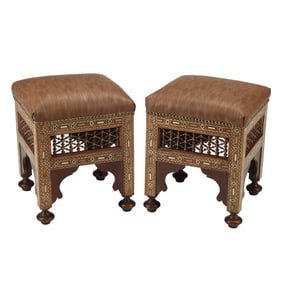 Pair of Moorish Style Inlaid Stools