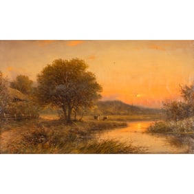 Robert R. Fenson, Pastoral Sunset Landscape, oil