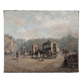 Continental School, Stagecoaches, oil on canvas