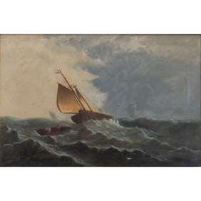 English School, Ships at Sea, oil on canvas
