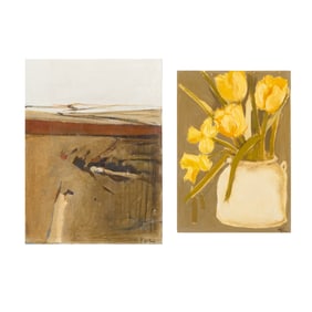 Viola Frey, Landscape and Still Life, two paintings