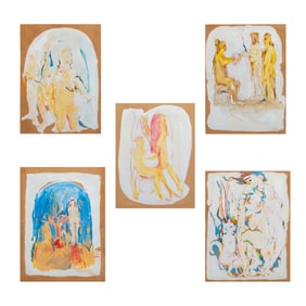 Viola Frey, Figural Studies, five mixed media on board