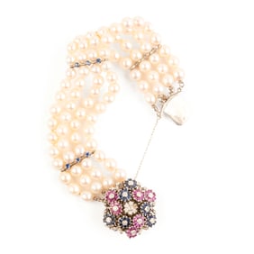 Cultured Pearl, Multi-Stone, 14k White Gold Bracelet.