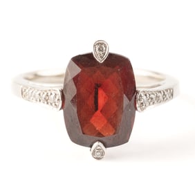 Garnet, Diamond, 14k White Gold Ring.