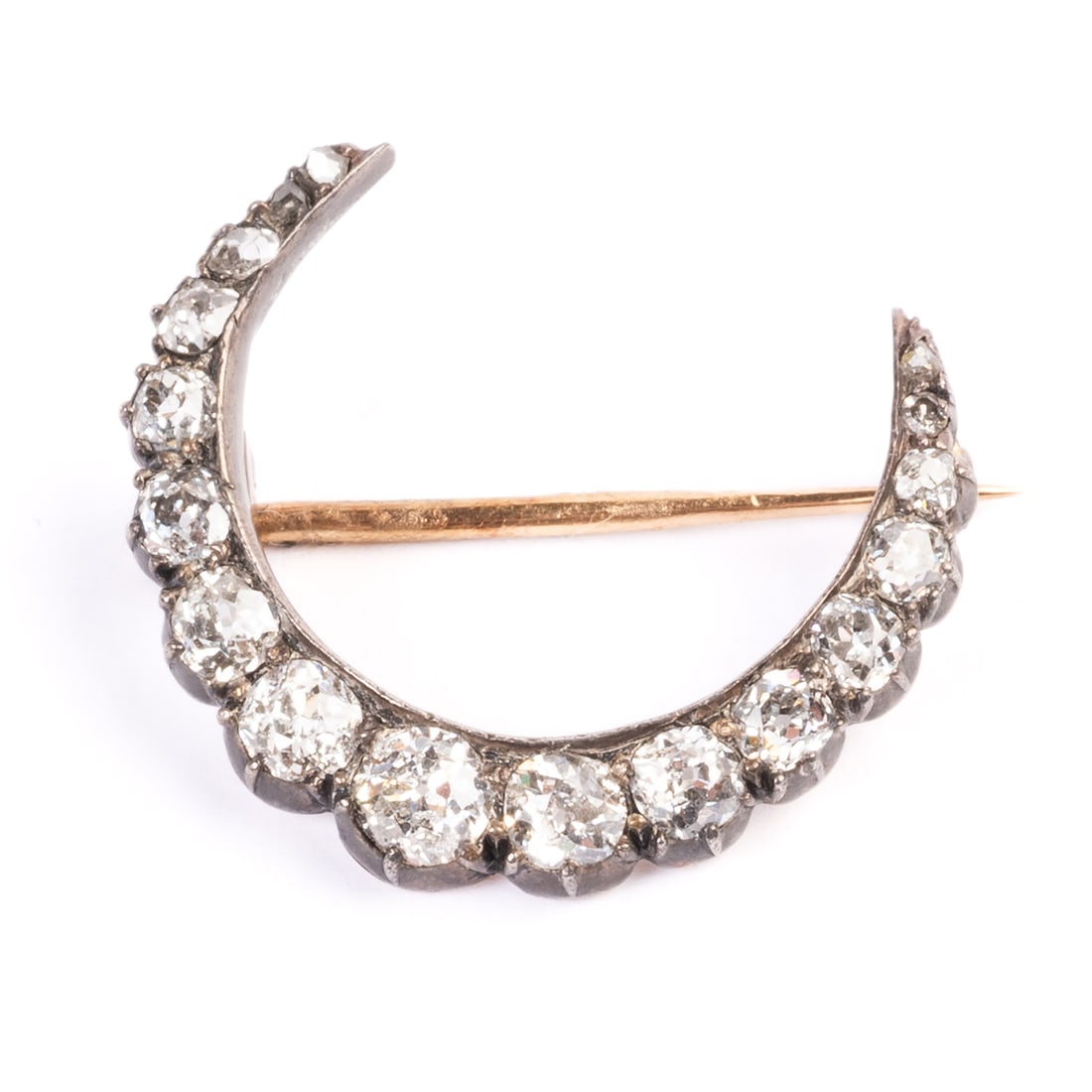 Diamond, Silver-Topped, 10k Yellow Gold Crescent Brooch (1 of 3)