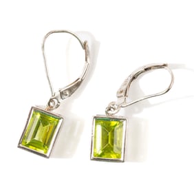 Pair of Peridot, 14k White Gold Drop Earrings.