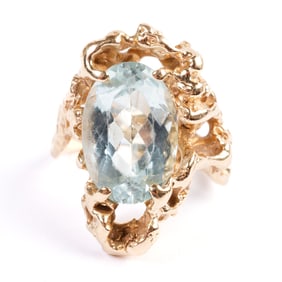 Aquamarine, 14k Yellow Gold Ring.