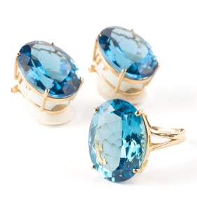 Blue Topaz, 14k Yellow Gold Jewelry Suite.