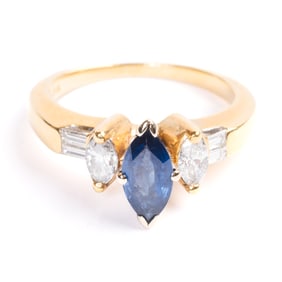 Sapphire, Diamond, 18k Yellow Gold Ring.