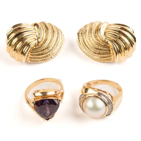 Three Multi-Stone, 14k Yellow Gold Items.