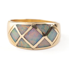 Opal Inlay, 14k Yellow Gold Ring.