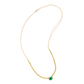 Emerald, Yellow Diamond, Diamond, 14k Gold Necklace.