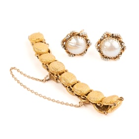 Mabe Cultured Pearl, 14k, 10k Yellow Gold Jewelry Suite