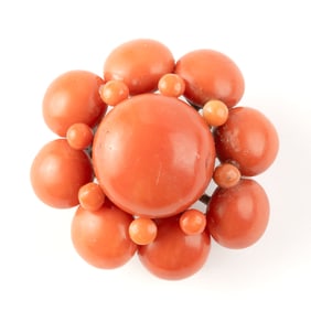 *Victorian Coral, Silver-Gilt Brooch.