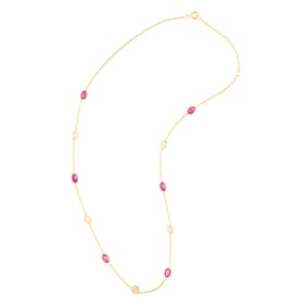 Ruby, Diamond, 18k Yellow Gold Necklace.